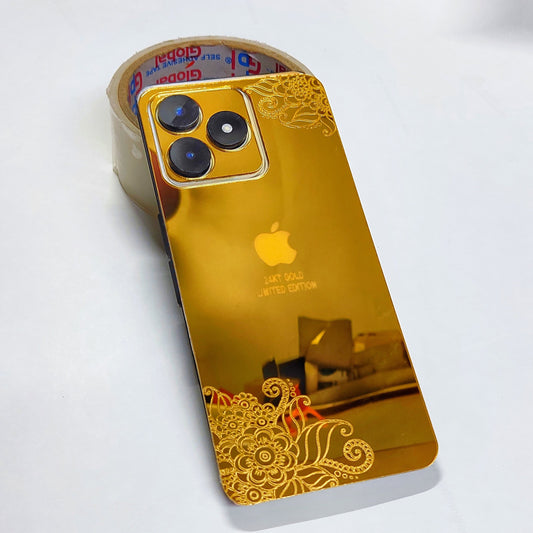 Realme Narzo C53 I Phone Floral Golden Back Glass.