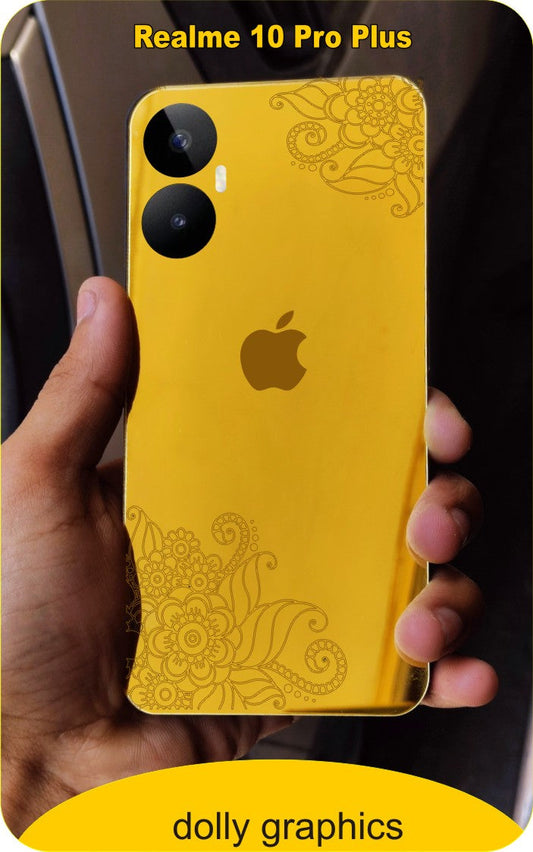 Realme 10 Pro Plus I.P Floral Design Golden Back Glass